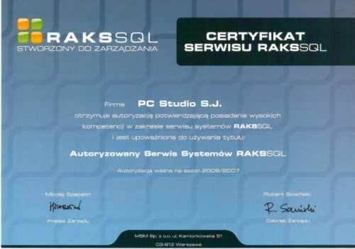 Certyfikat RAKS SQL